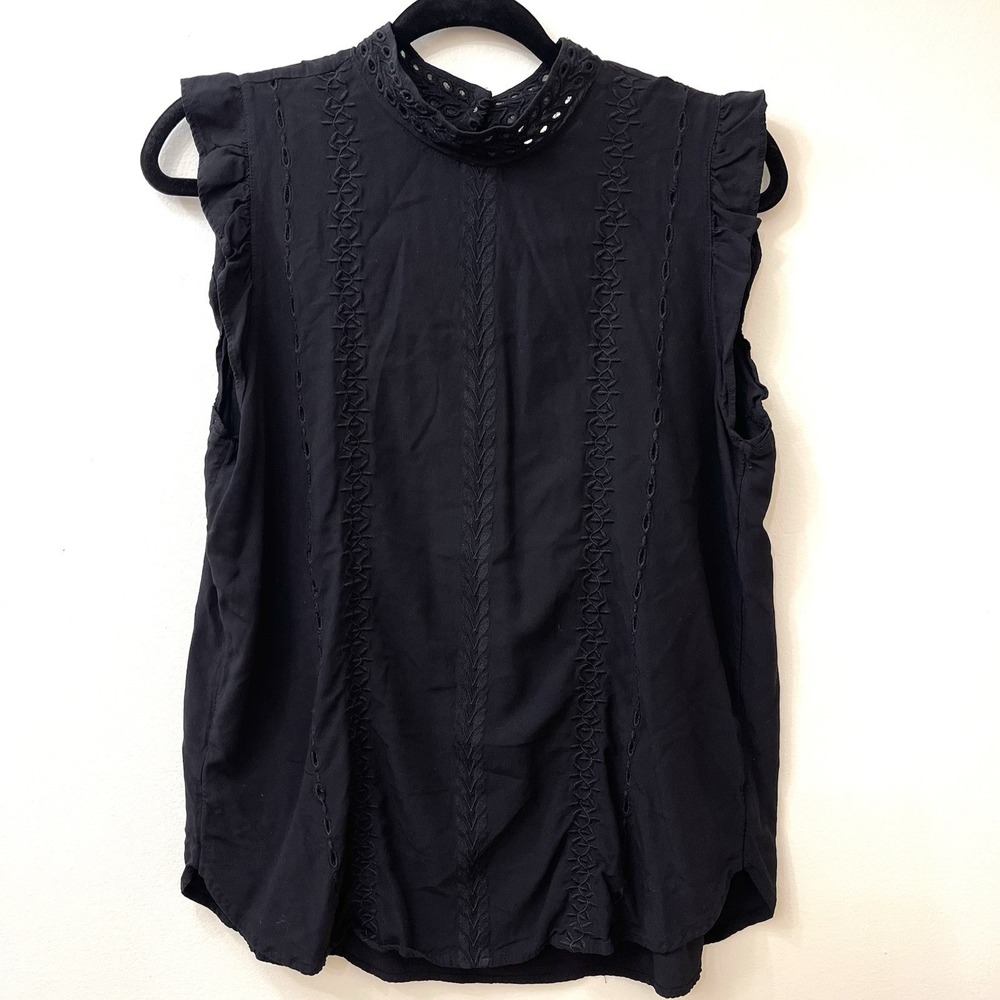 Loft Women's Black Sleeveless Top With Embroidered Detail Size Medium